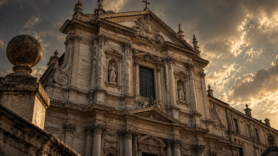 Illustrative view of a monumental Baroque church facade.